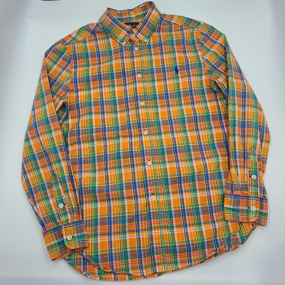 Ralph Lauren boys' orange plaid button down shirt size L